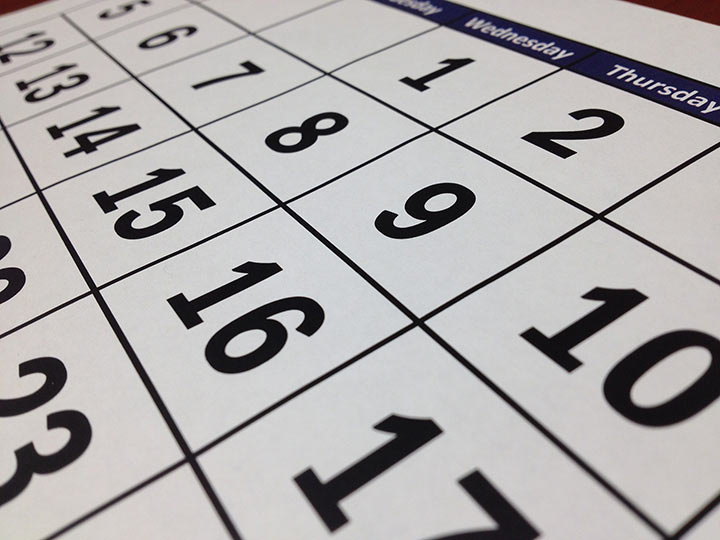 dates on printed calendar